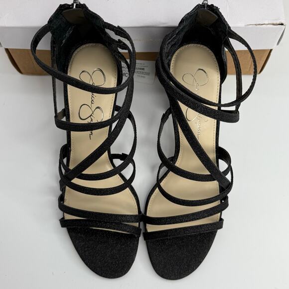 NEW Jessica Simpson Stassey Strappy Block Heels Size 9 Black Glitter Sandals NWT - Picture 4 of 7